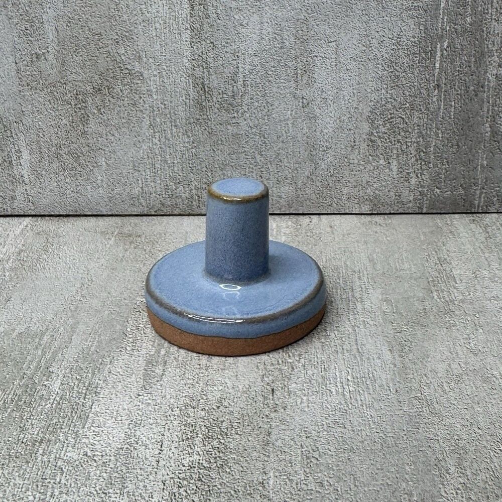 Vintage Ceramic Terracotta Blue Glaze Cookie Press Stamp Rose Floral 2"